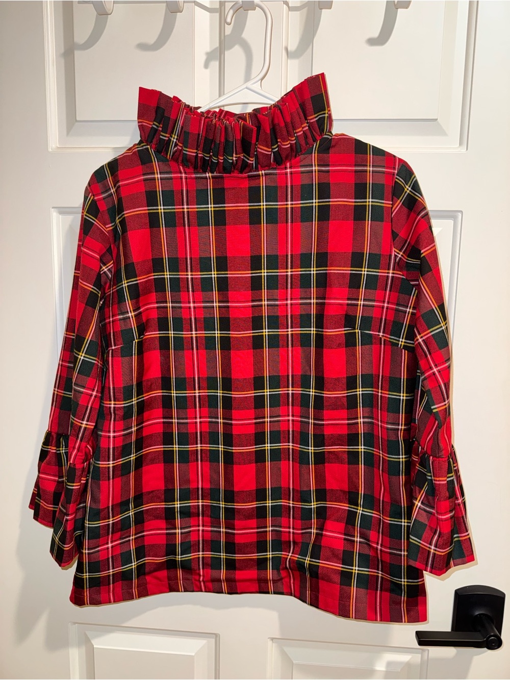 Elizabeth Wilson medium Red Tartan Plaid Ruffle-Neck Blouse